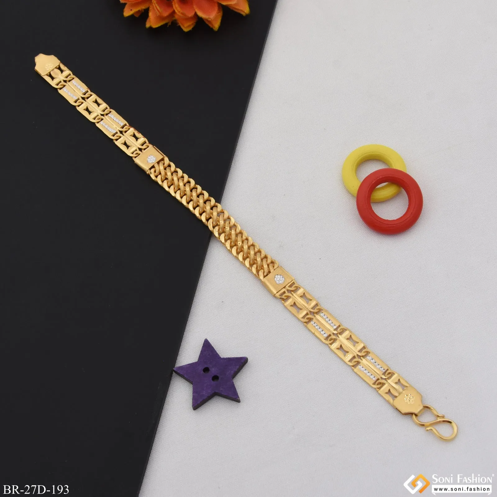 1 Gram Gold Plated 2 In 1  Amazing Design Nawabi Bracelet for Men - Style D193