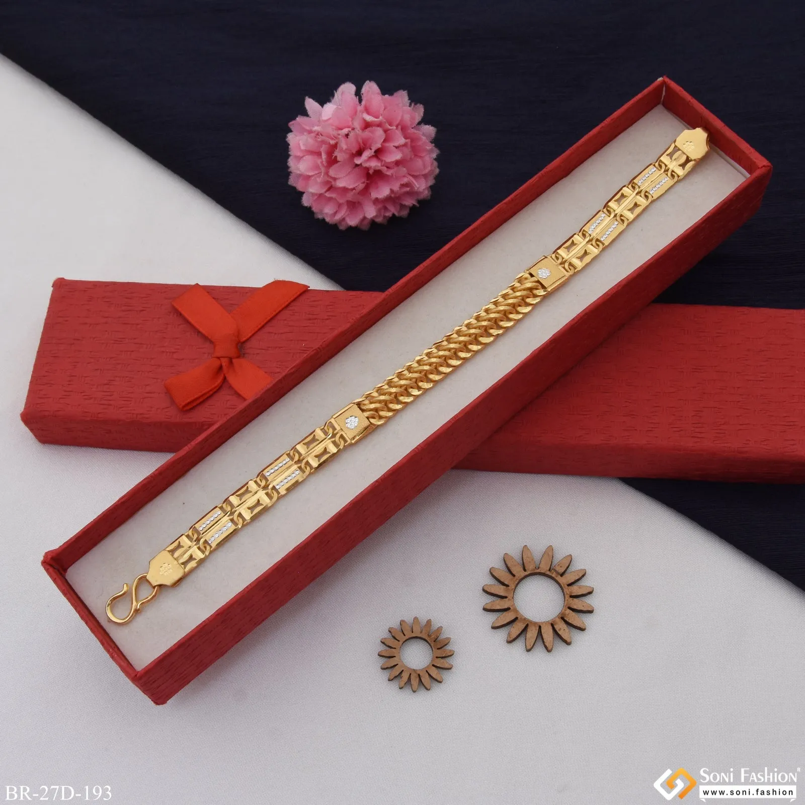 1 Gram Gold Plated 2 In 1  Amazing Design Nawabi Bracelet for Men - Style D193
