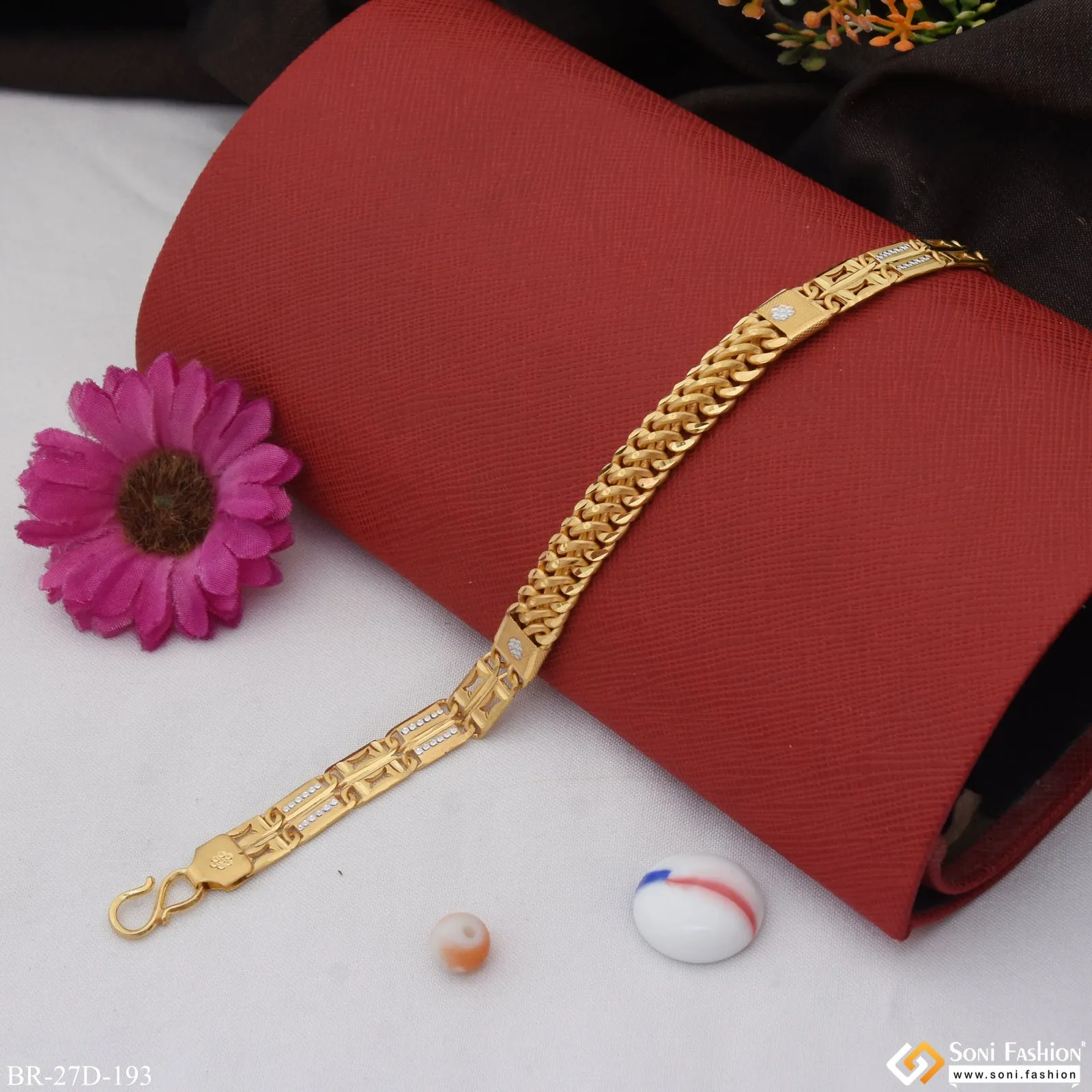 1 Gram Gold Plated 2 In 1  Amazing Design Nawabi Bracelet for Men - Style D193