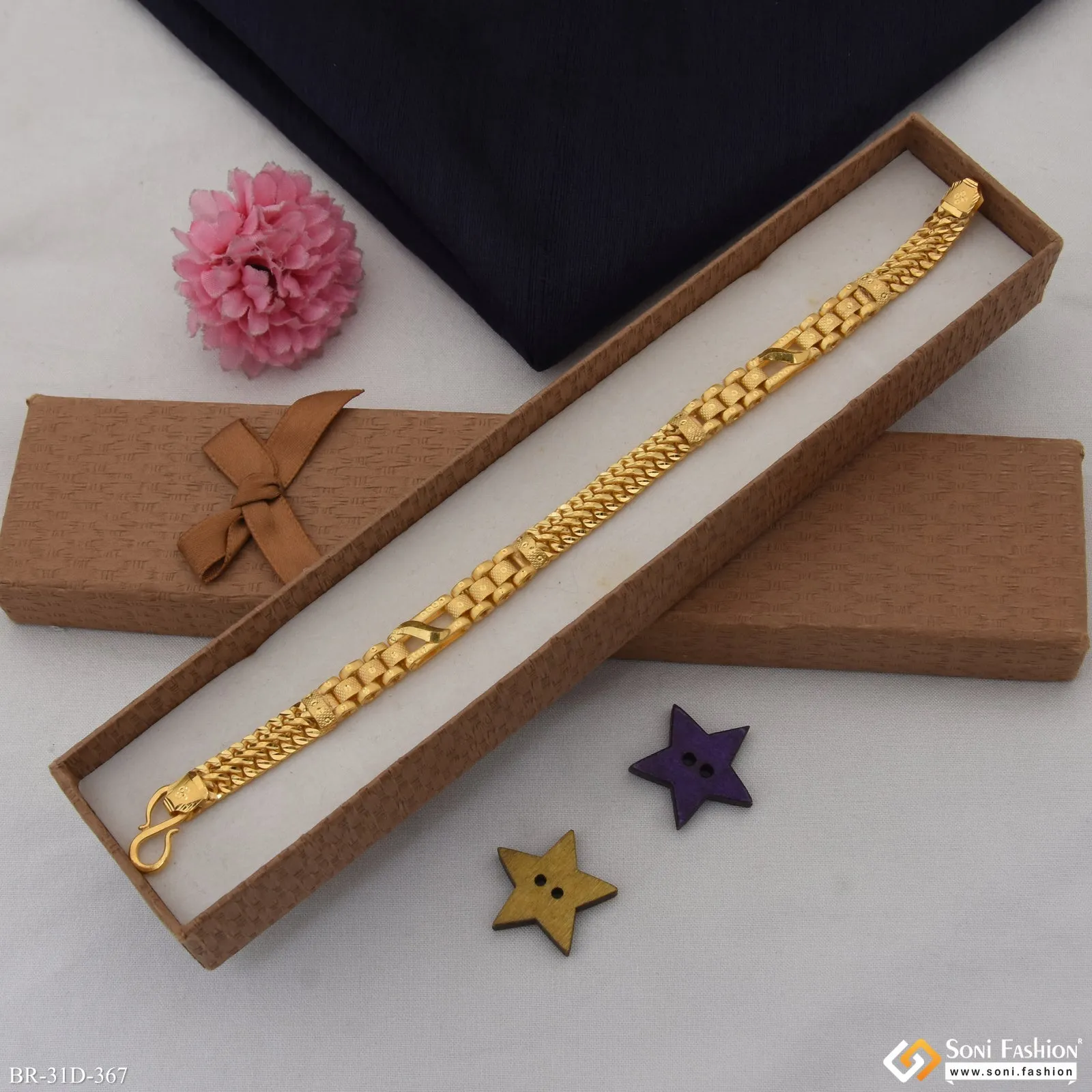 1 Gram Gold Plated New Style 2 In 1 Bracelet For Men - Style D367