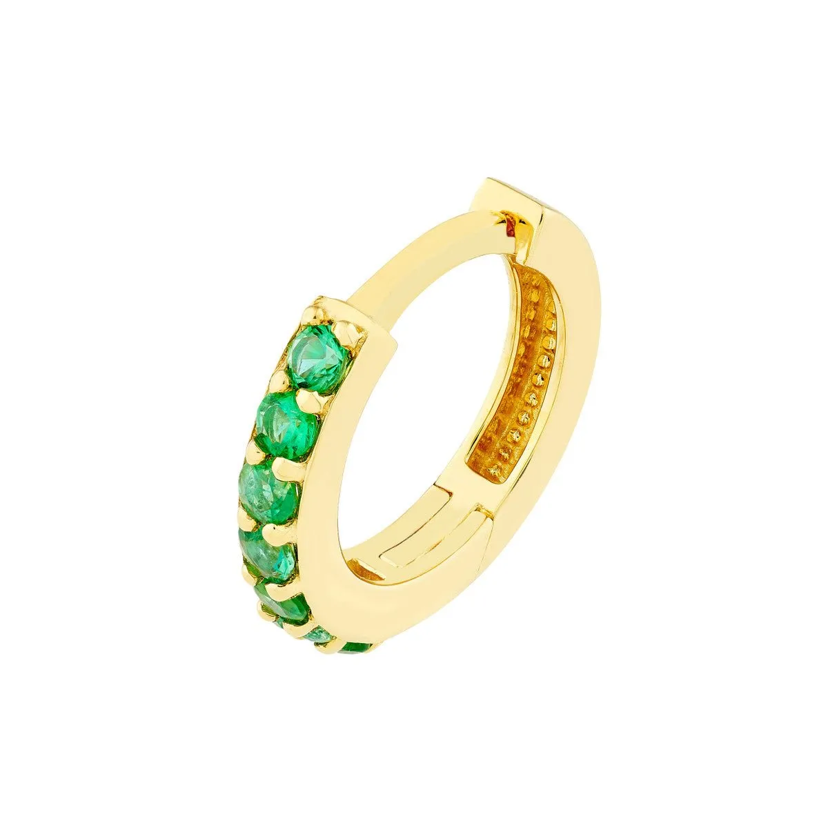 14K Yellow Gold Emerald Row Hoop Earrings