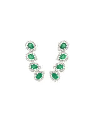 1.50ct Diamond Emerald 18K Gold Climber Earrings