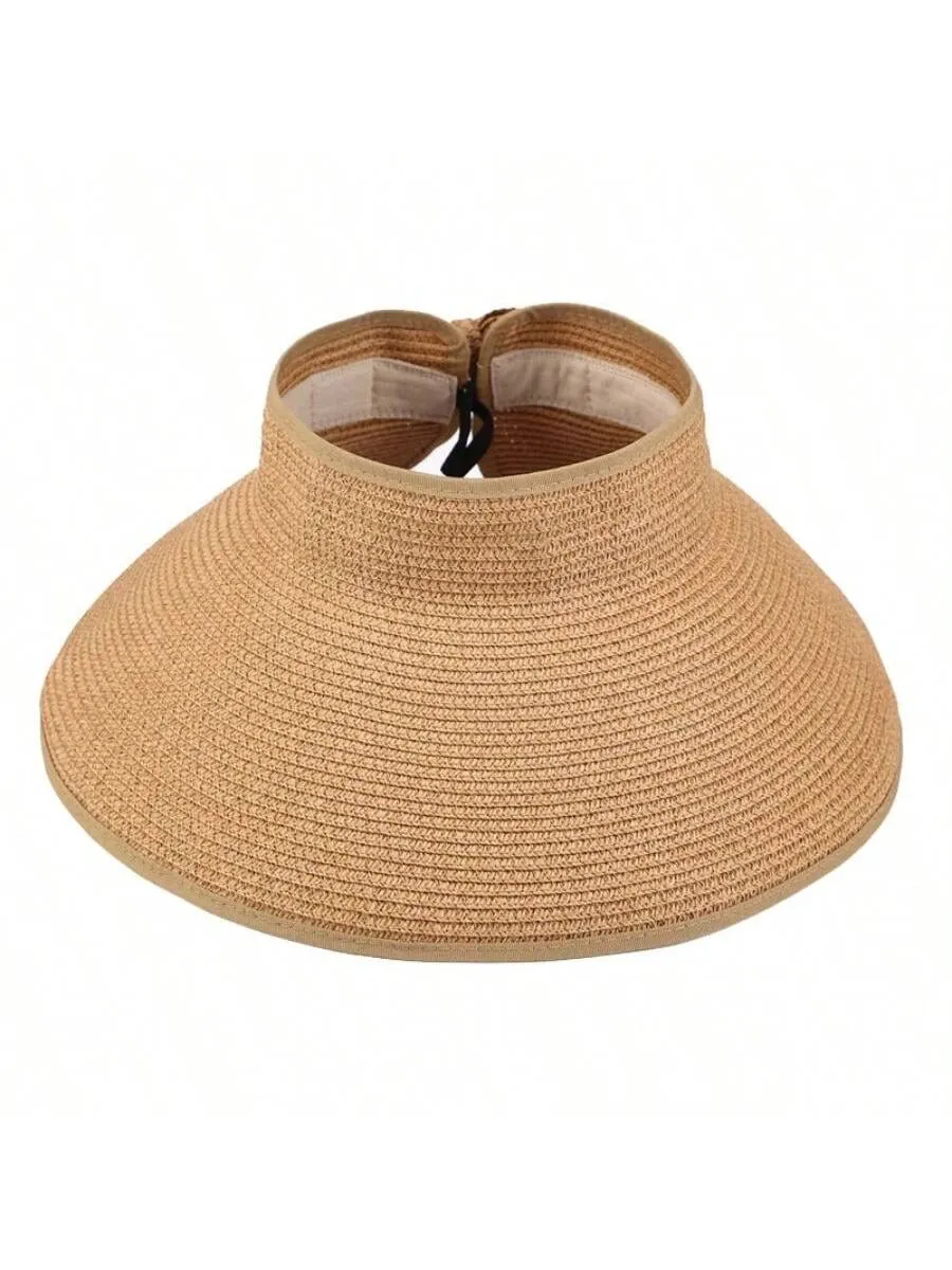 2023 New Women Roll Up Sun Visor Wide Brim Straw Hat Summer Foldable Packable UV Protection Cap For Beach Travel Bonnet Bow