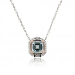 9ct White With Rose Gold Diamond & Aquamarine Necklace