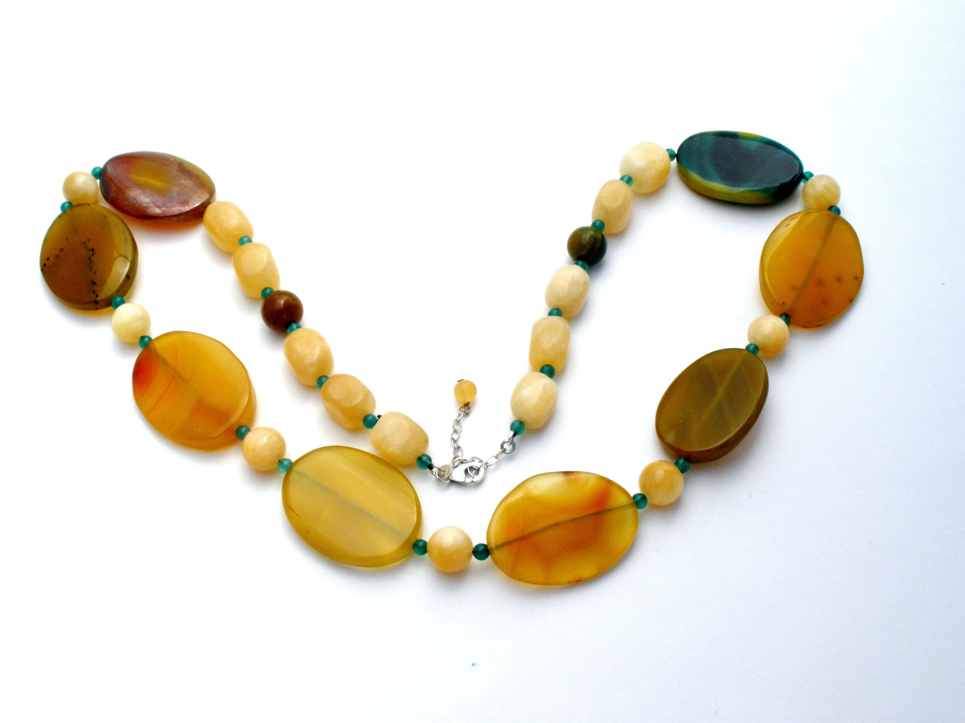 Agate & Yellow Quartz Bead Necklace 30"