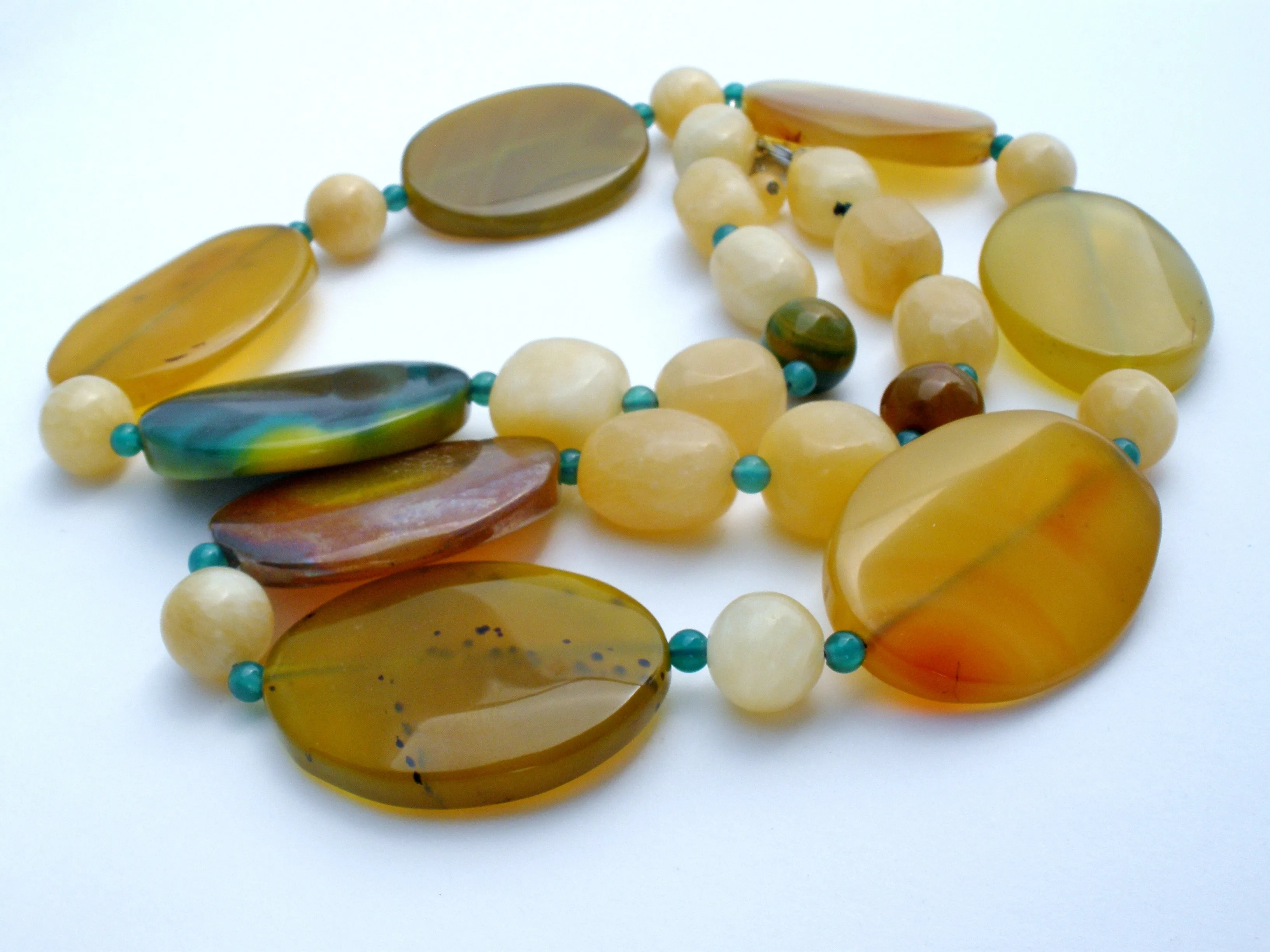 Agate & Yellow Quartz Bead Necklace 30"