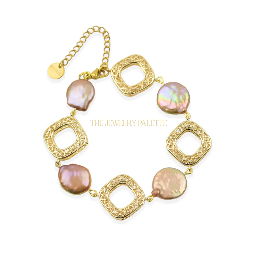 Amelina coin pearls and filigree bracelet