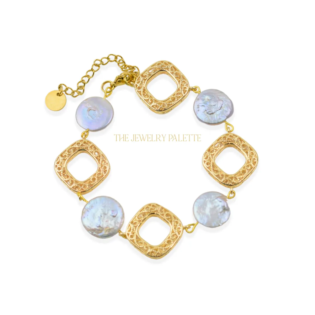Amelina coin pearls and filigree bracelet