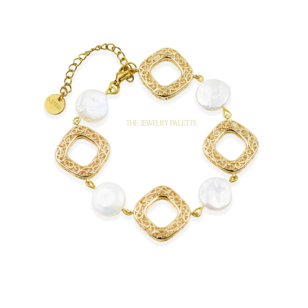 Amelina coin pearls and filigree bracelet