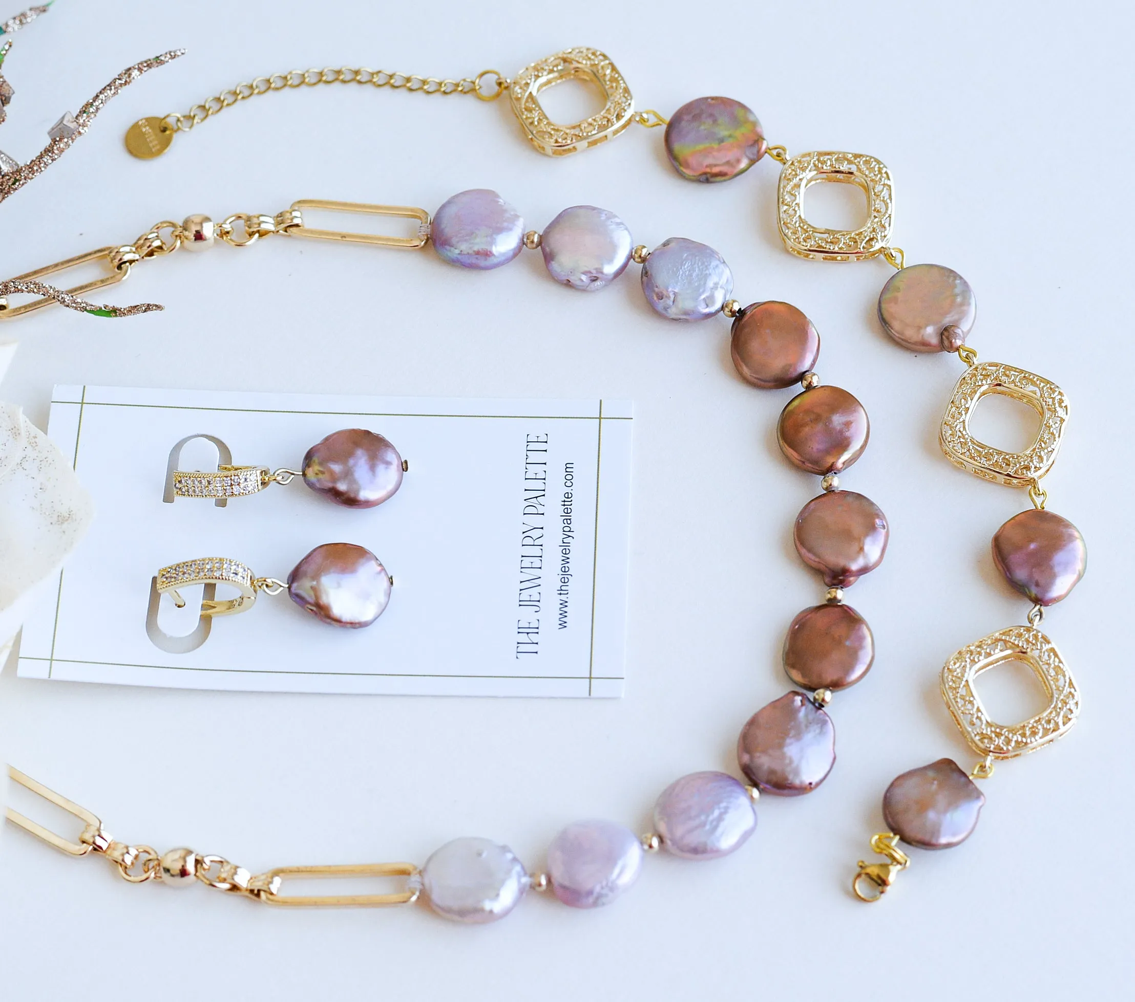 Amelina coin pearls and filigree bracelet