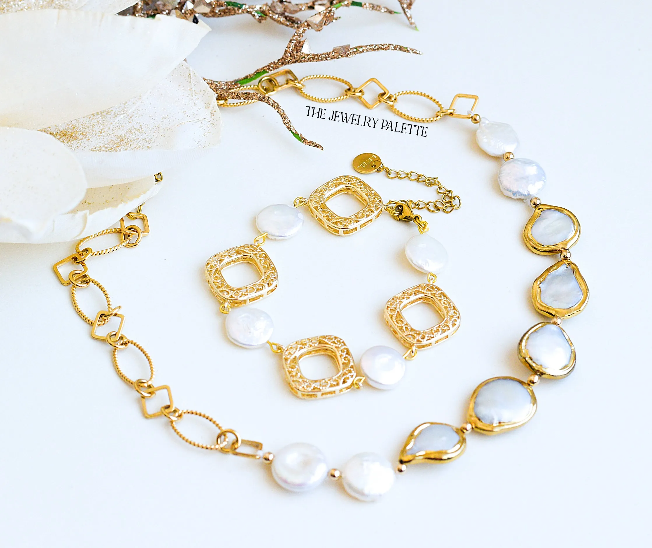Amelina coin pearls and filigree bracelet