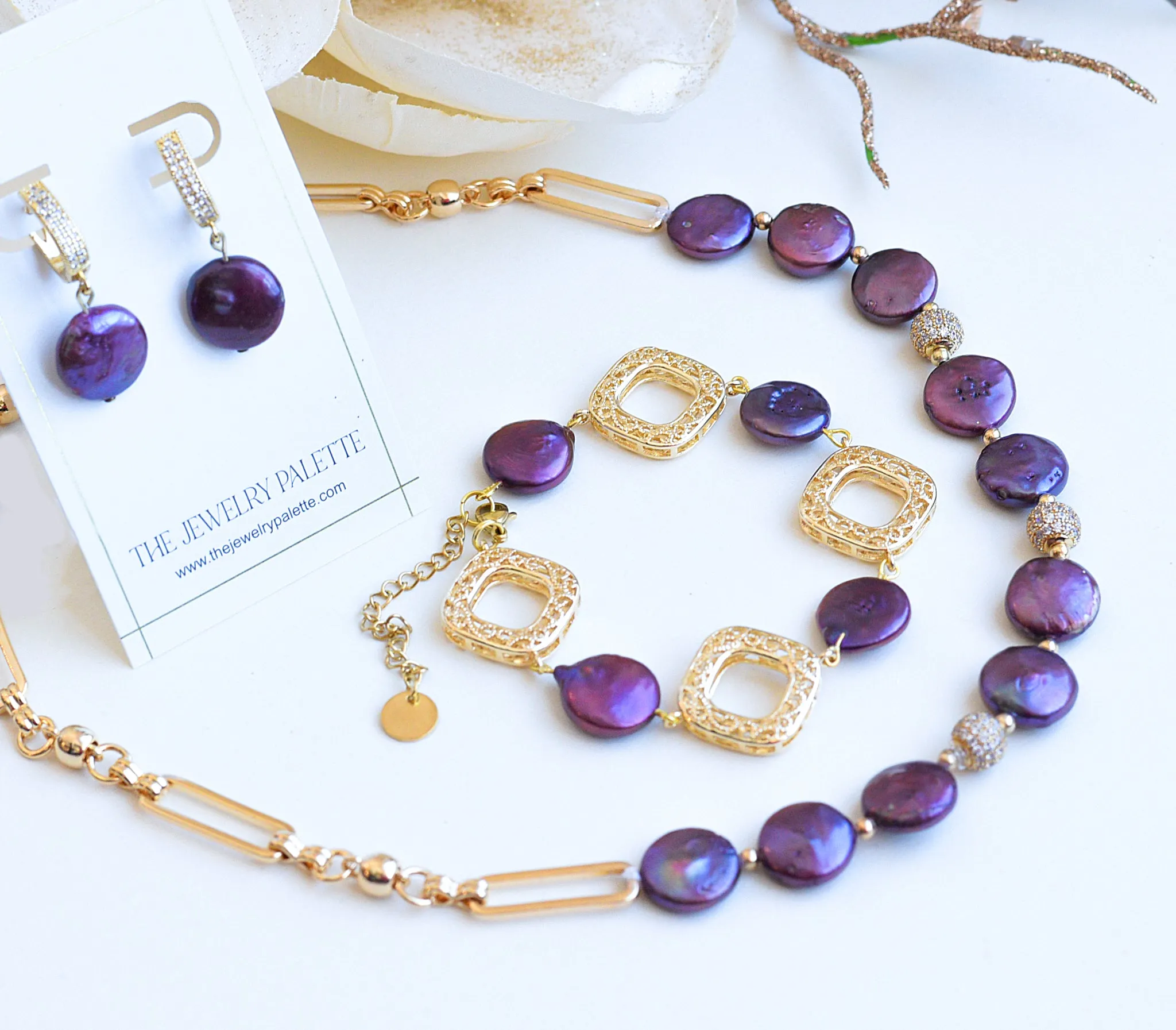 Amelina coin pearls and filigree bracelet