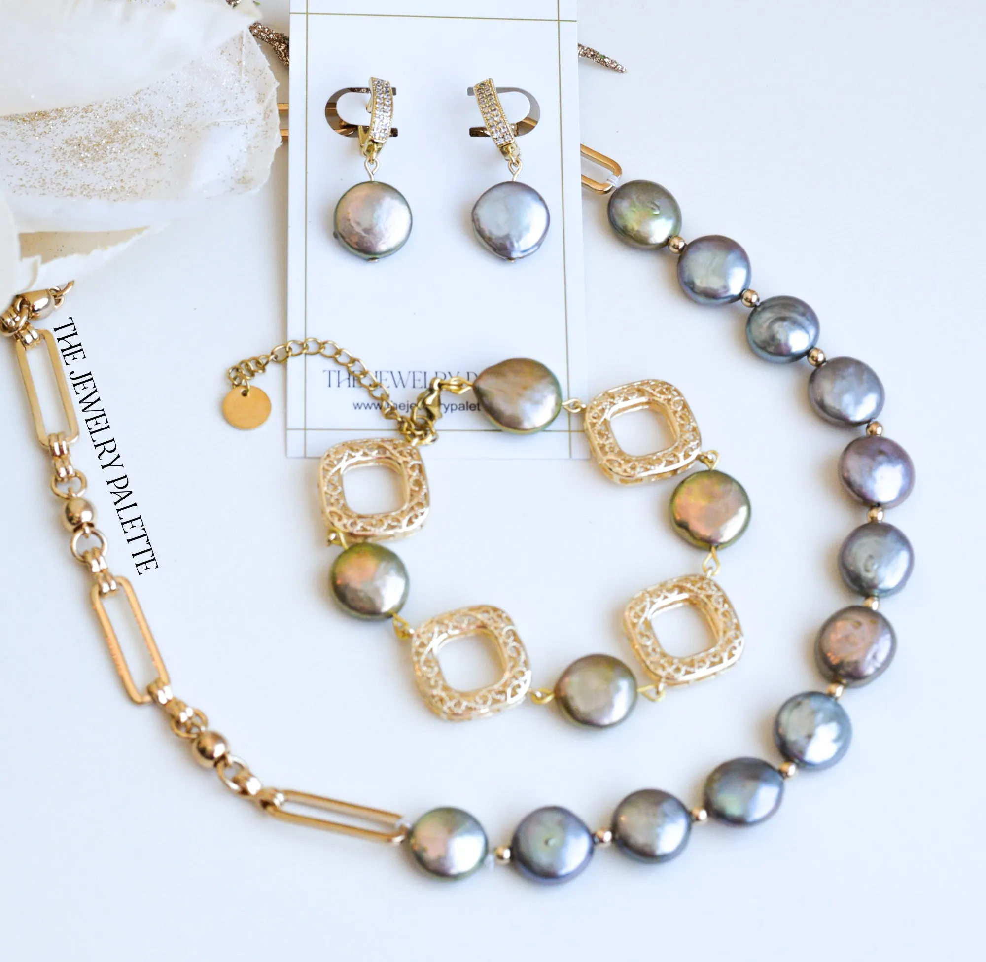 Amelina coin pearls and filigree bracelet