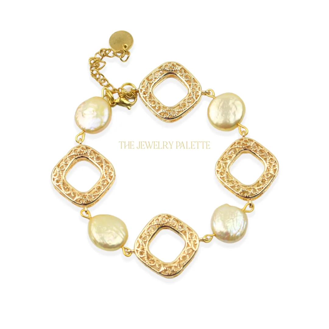 Amelina coin pearls and filigree bracelet