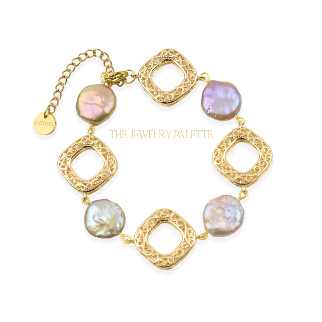 Amelina coin pearls and filigree bracelet
