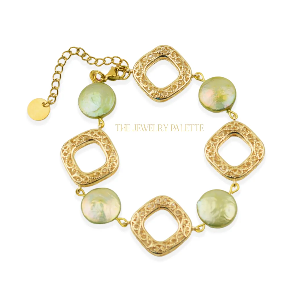 Amelina coin pearls and filigree bracelet