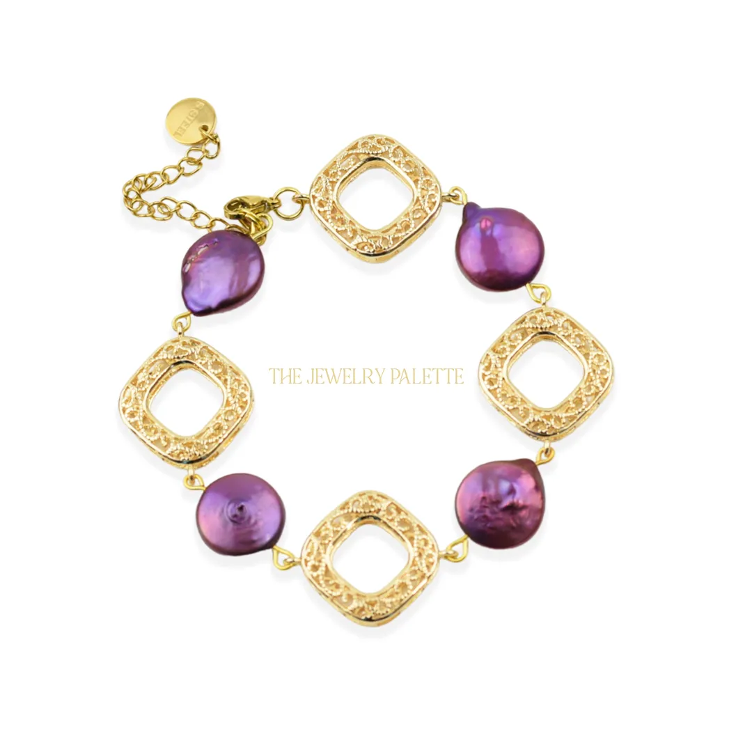 Amelina coin pearls and filigree bracelet