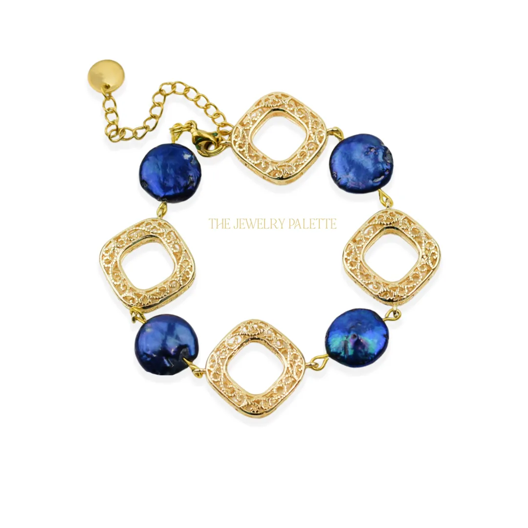 Amelina coin pearls and filigree bracelet