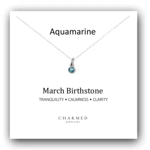 Aquamarine March Birthstone Necklace 925 Sterling Silver, Personalised Jewellery