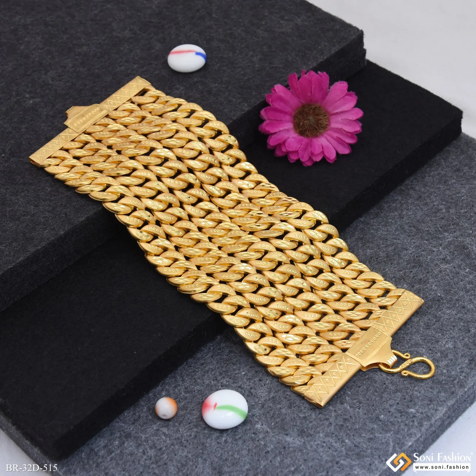 Artisanal Design Gold Plated Pokal Bracelet for Men - Style D515