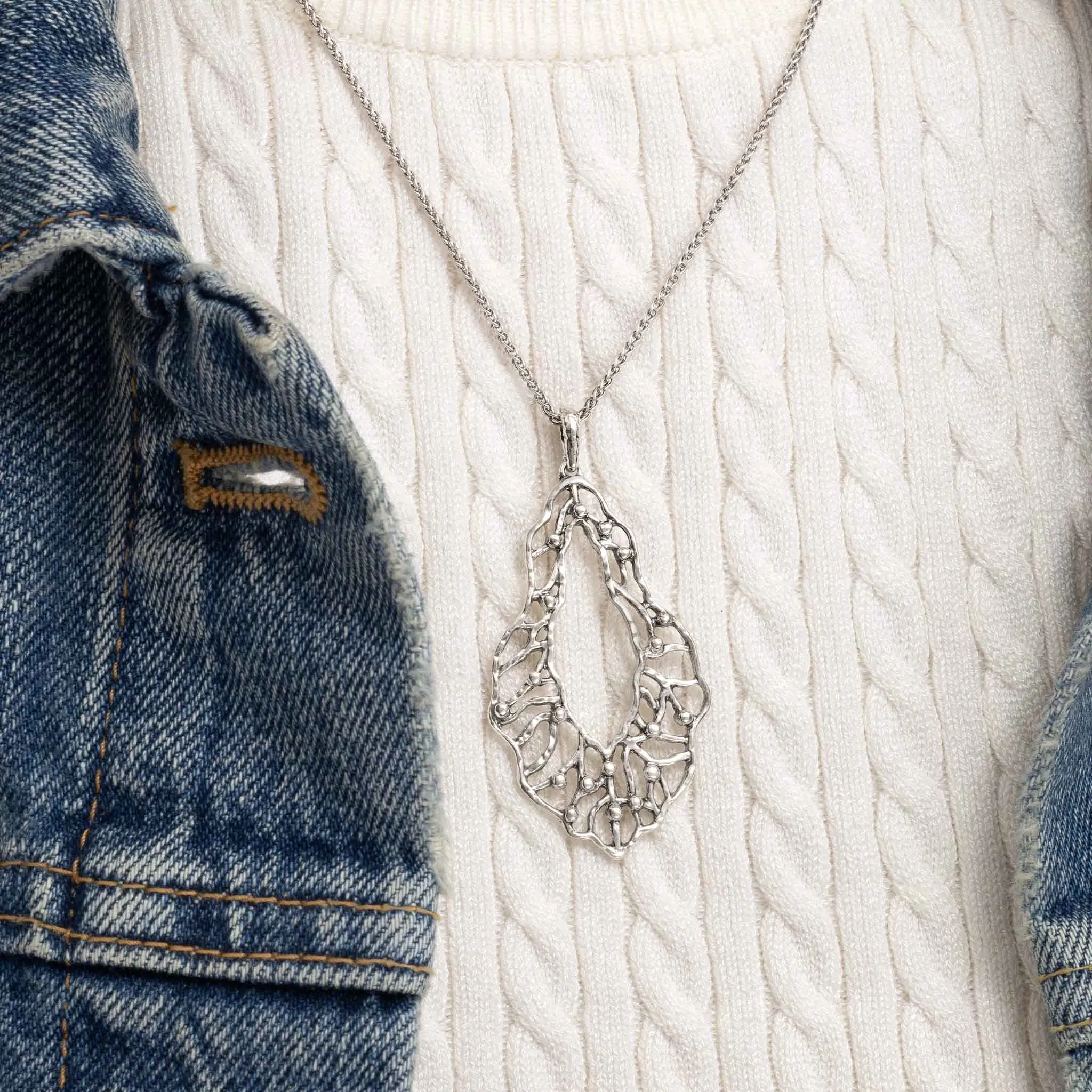 Artistic Sterling Silver Openwork Pendant Necklace