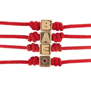 BAE Gold Cube with Ruby on Cord Bracelet