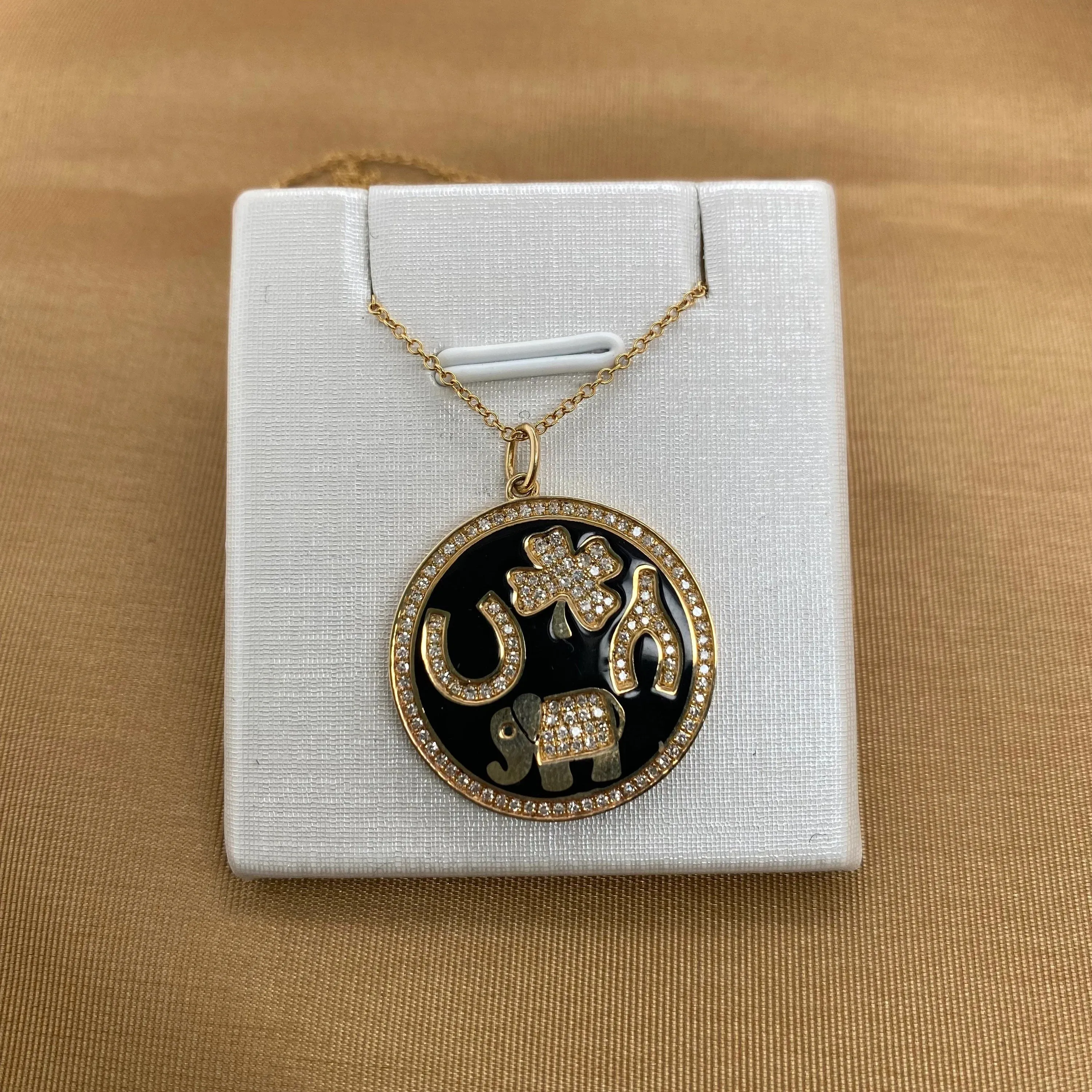 Black Enamel Four Charms Disc Necklace