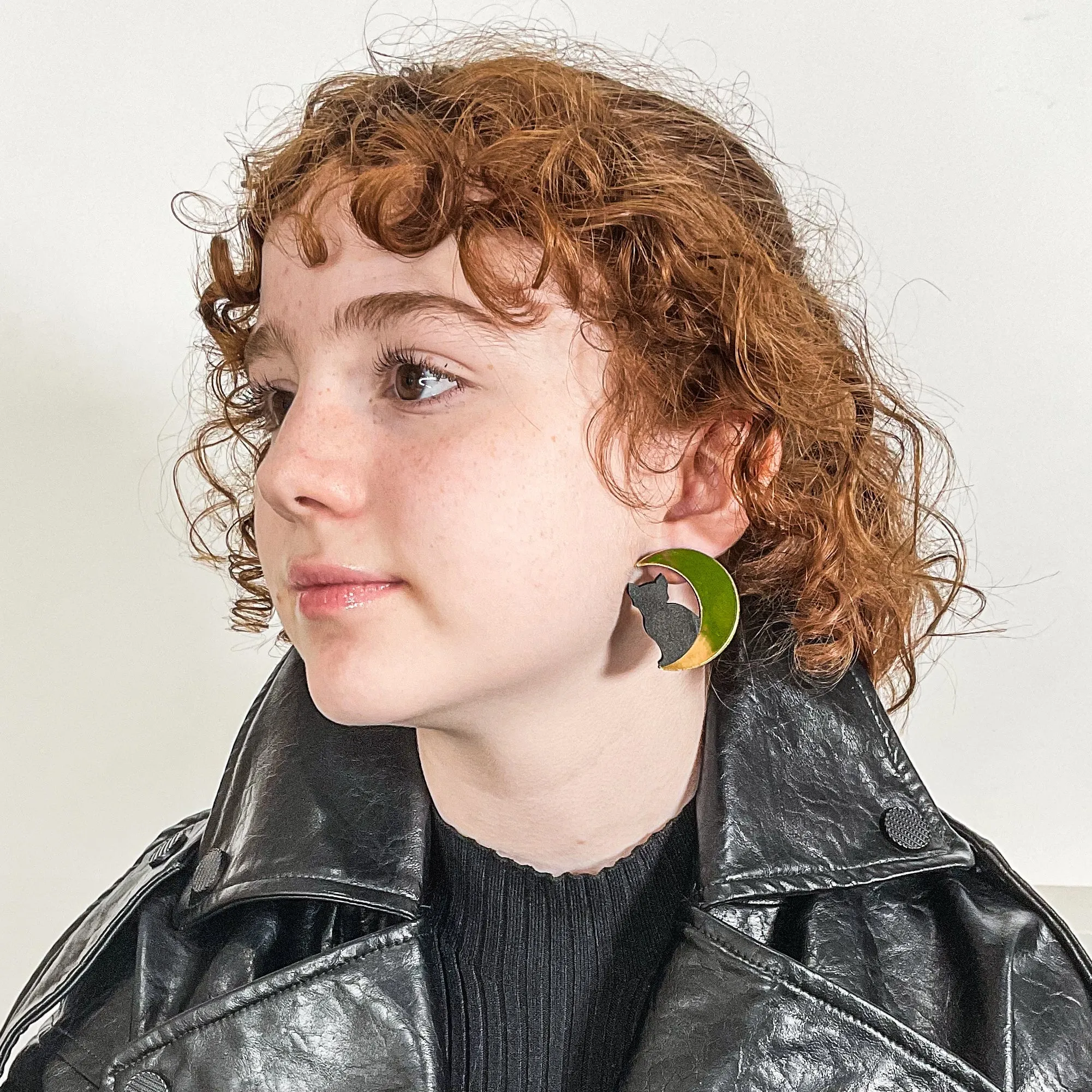 Cat in Moon Earrings by Vinca USA