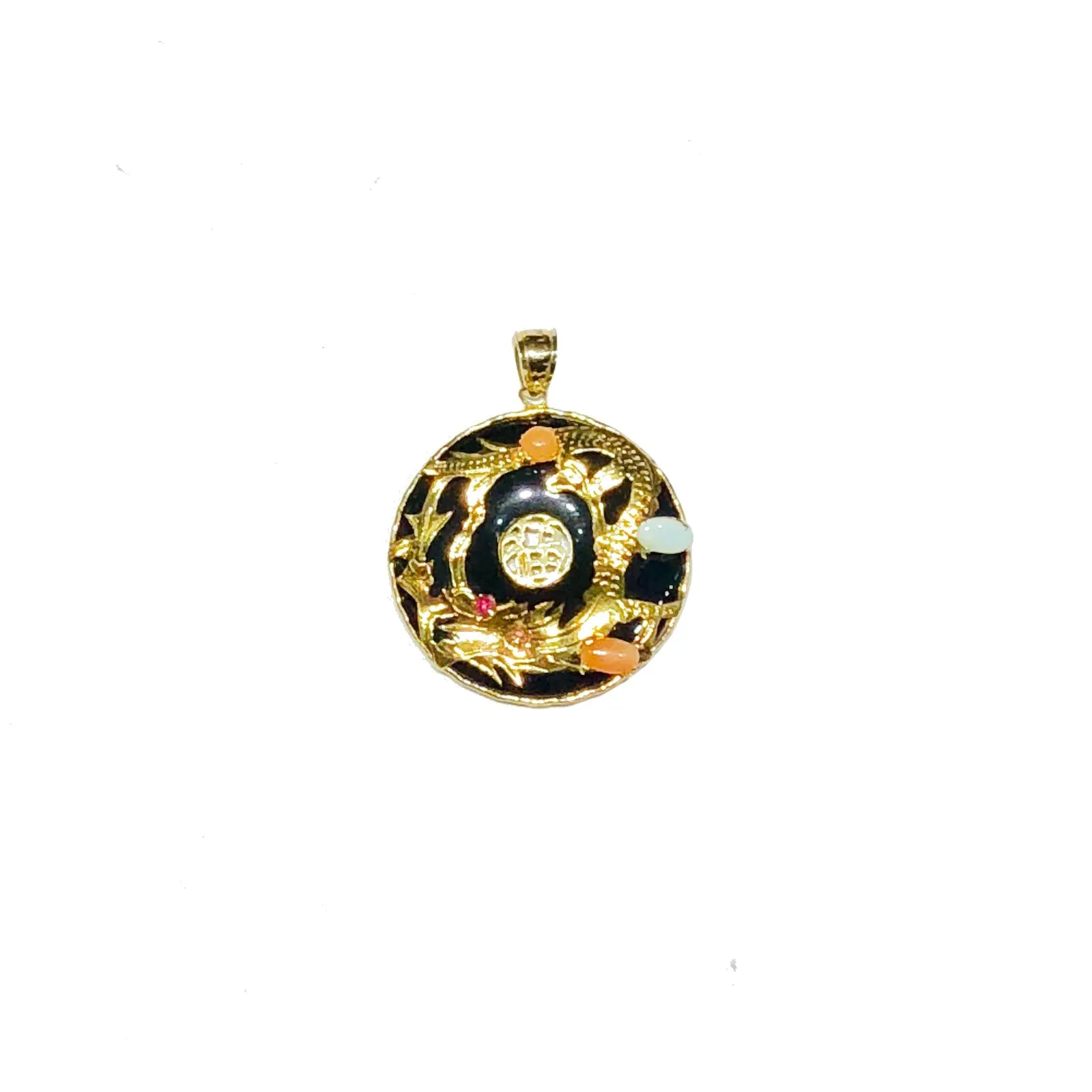 Chinese Dragon Black Jade Pendant (14K)