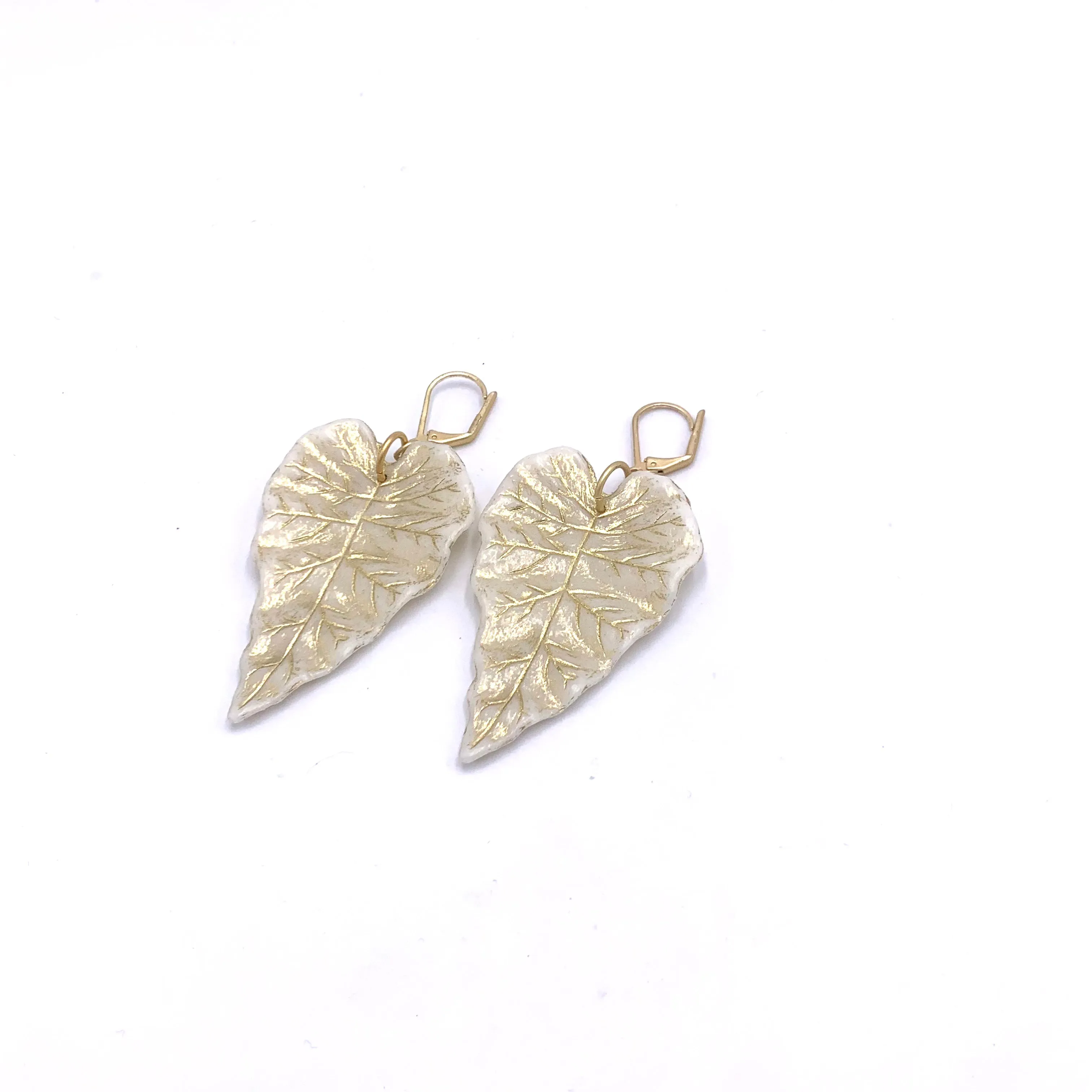 Cream & Gold Ivy Leaf Earrings