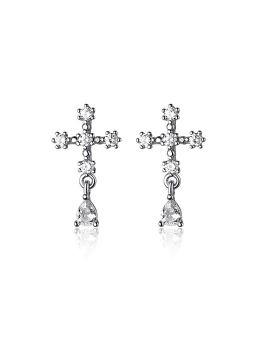 Cross Snowflake Diamond CZ Sparkle .925 Sterling Silver Large Stud Earrings