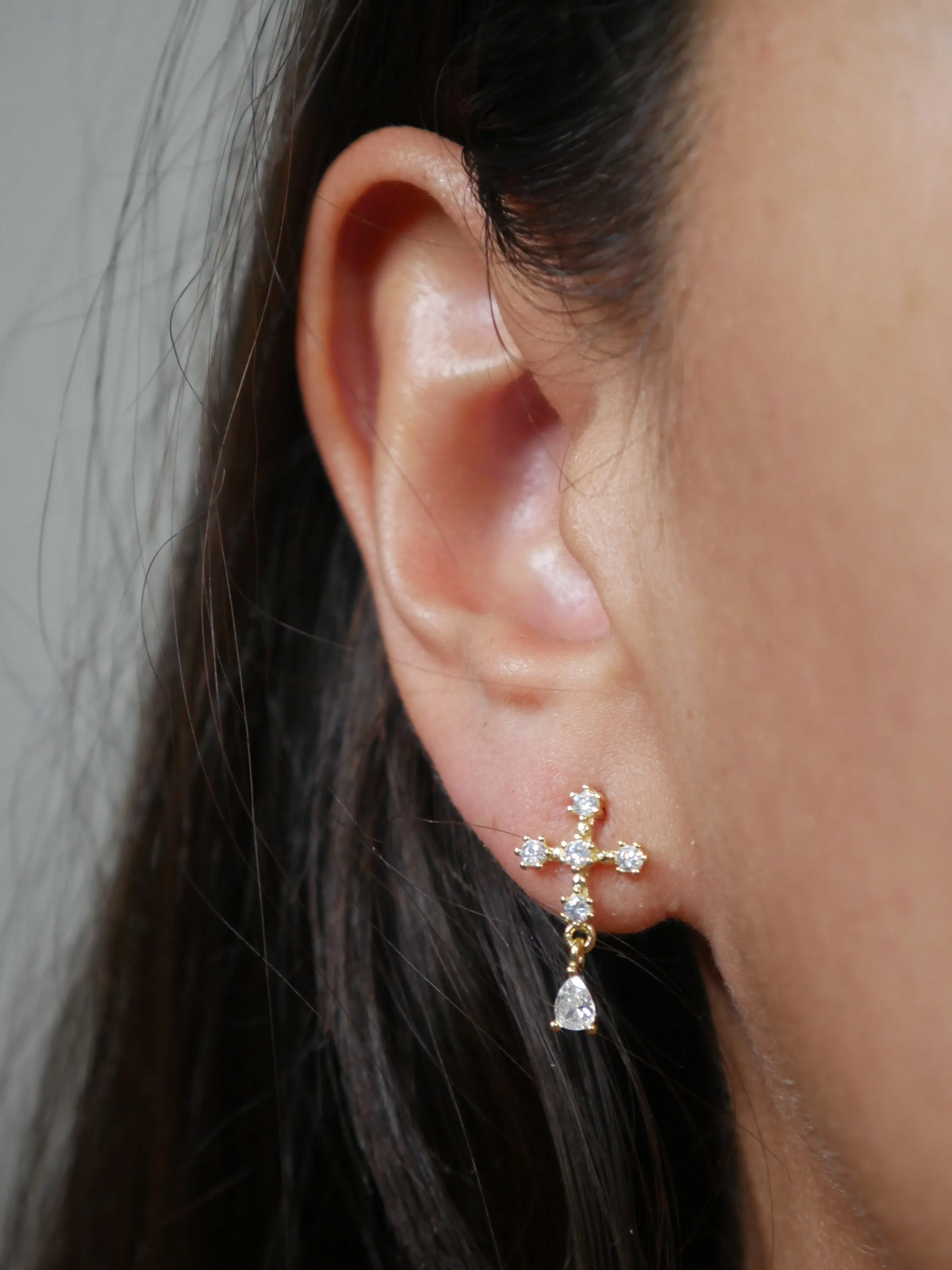 Cross Snowflake Diamond CZ Sparkle .925 Sterling Silver Large Stud Earrings