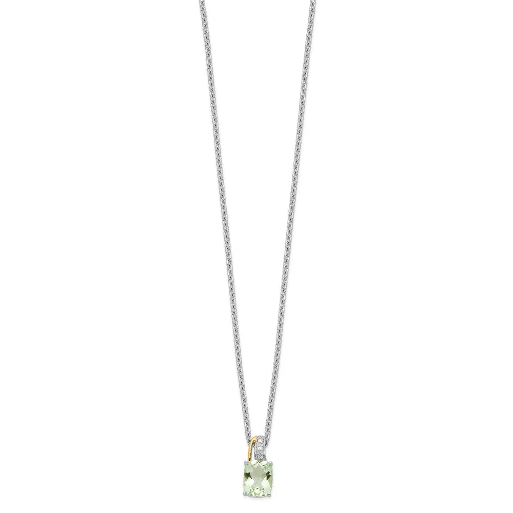Cushion Green Quartz and Diamond 17-inch Necklace in Sterling Silver
