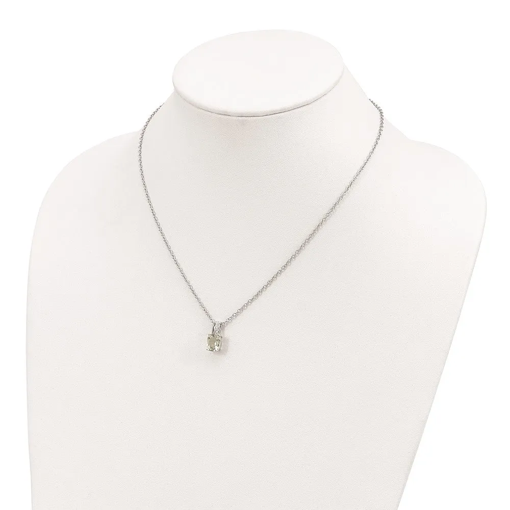 Cushion Green Quartz and Diamond 17-inch Necklace in Sterling Silver