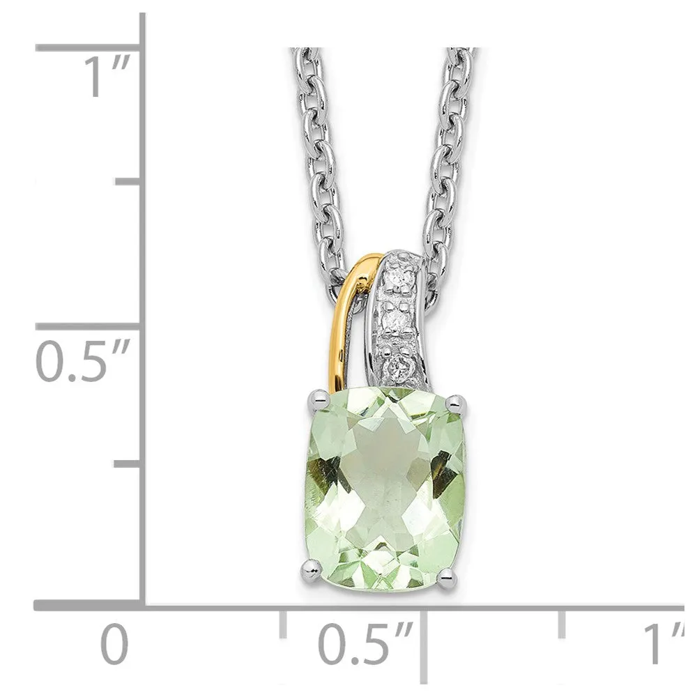 Cushion Green Quartz and Diamond 17-inch Necklace in Sterling Silver