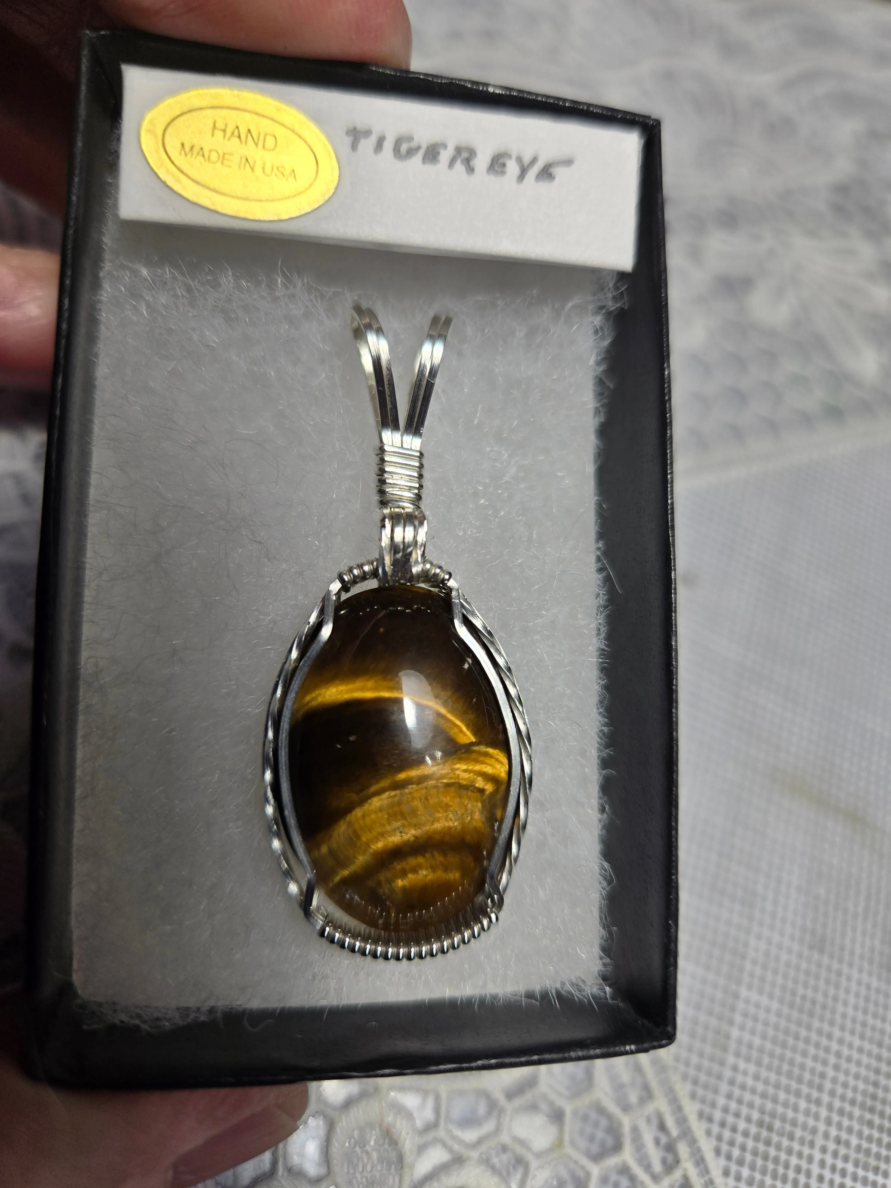Custom Wire Wrapped Tiger Eye Necklace/Pendant Sterling Silver