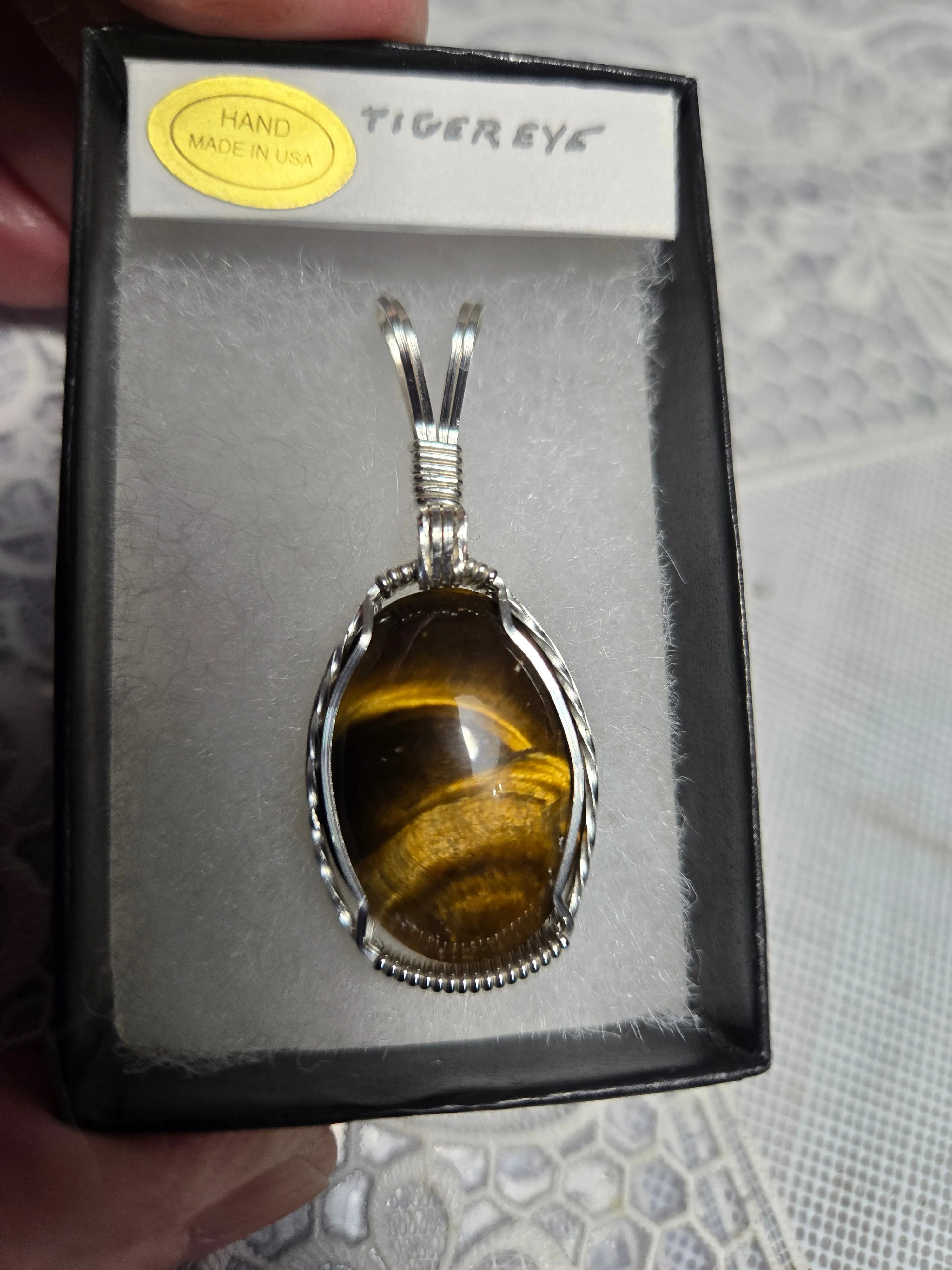 Custom Wire Wrapped Tiger Eye Necklace/Pendant Sterling Silver