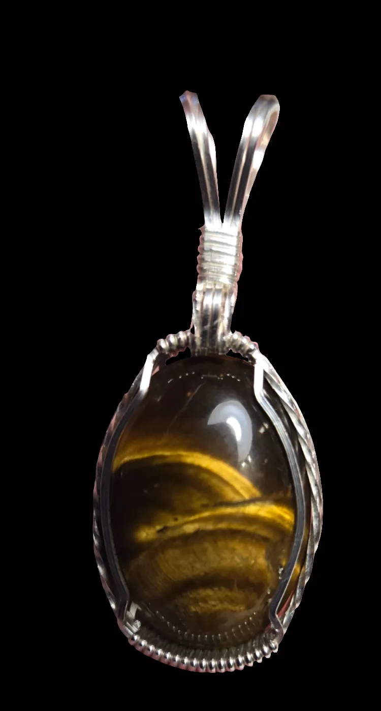 Custom Wire Wrapped Tiger Eye Necklace/Pendant Sterling Silver