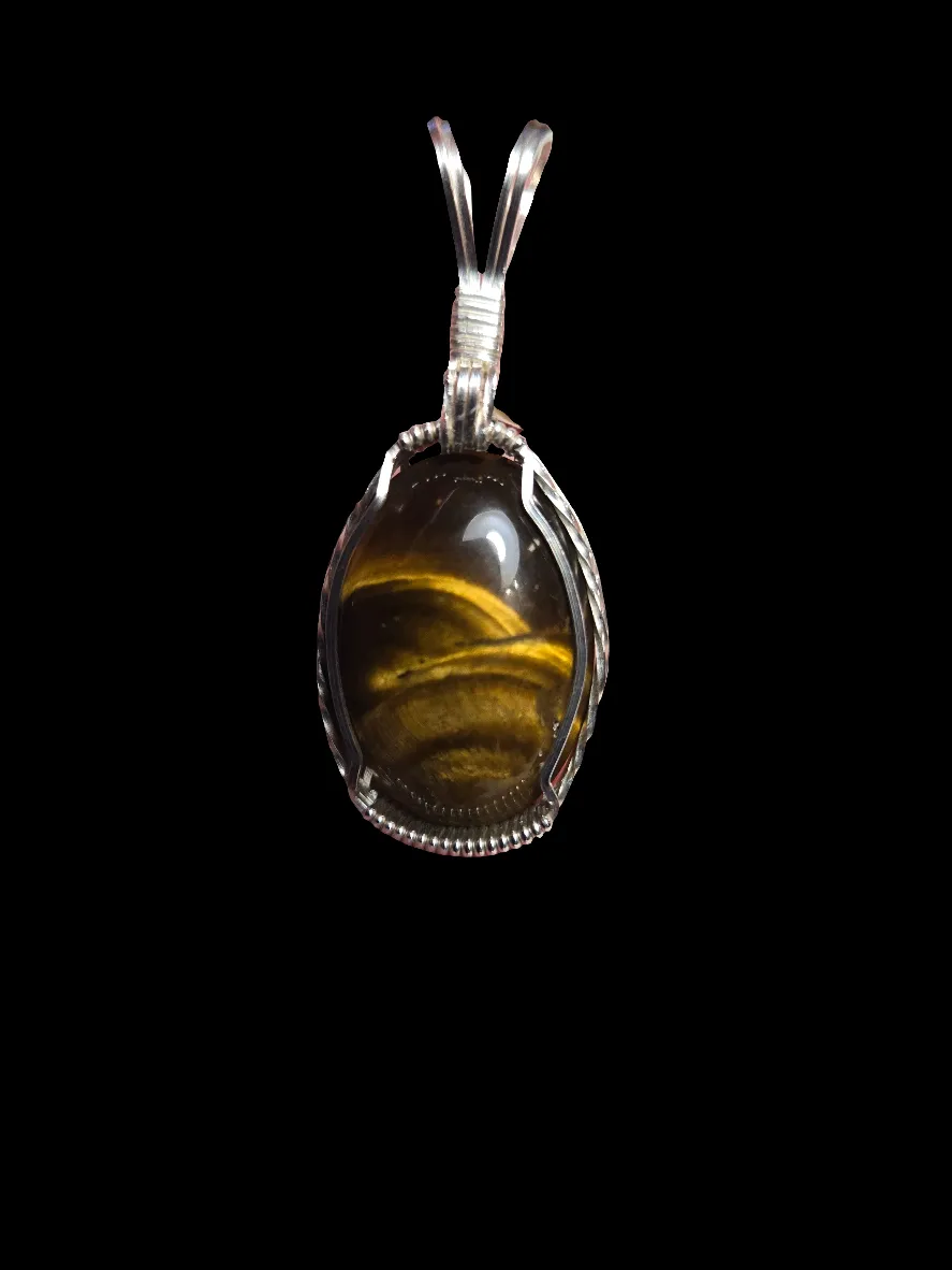 Custom Wire Wrapped Tiger Eye Necklace/Pendant Sterling Silver