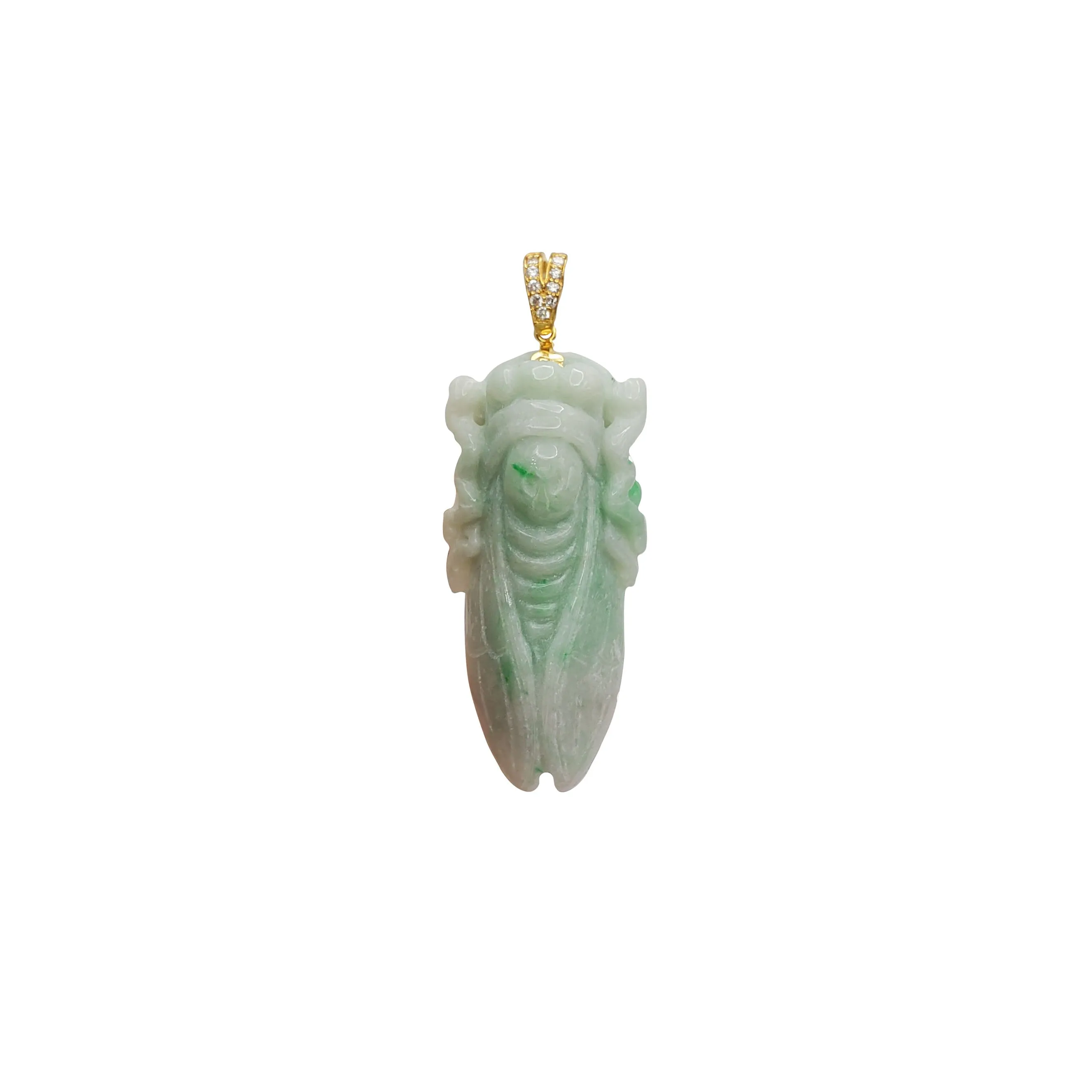 Diamond Cicadas Jade Pendant (14K)