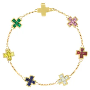 Diamond, Ruby & Sapphire Cross Chain Bracelet