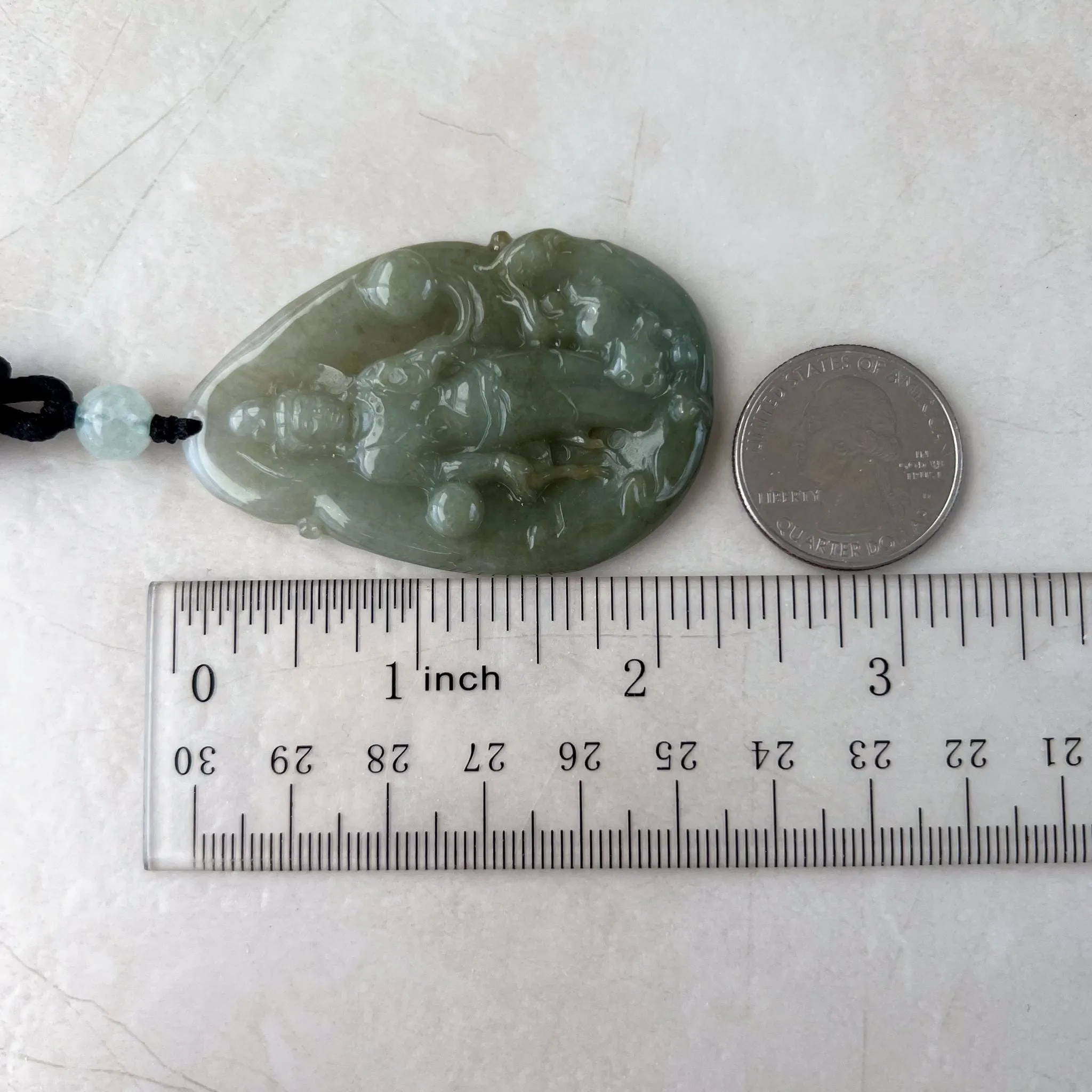 Divine Protector: Guan Yin with Tigers Green Jadeite Jade Guan Yin Avalokiteshvara Hand Carved Pendant Necklace, YJ-0522-0395542