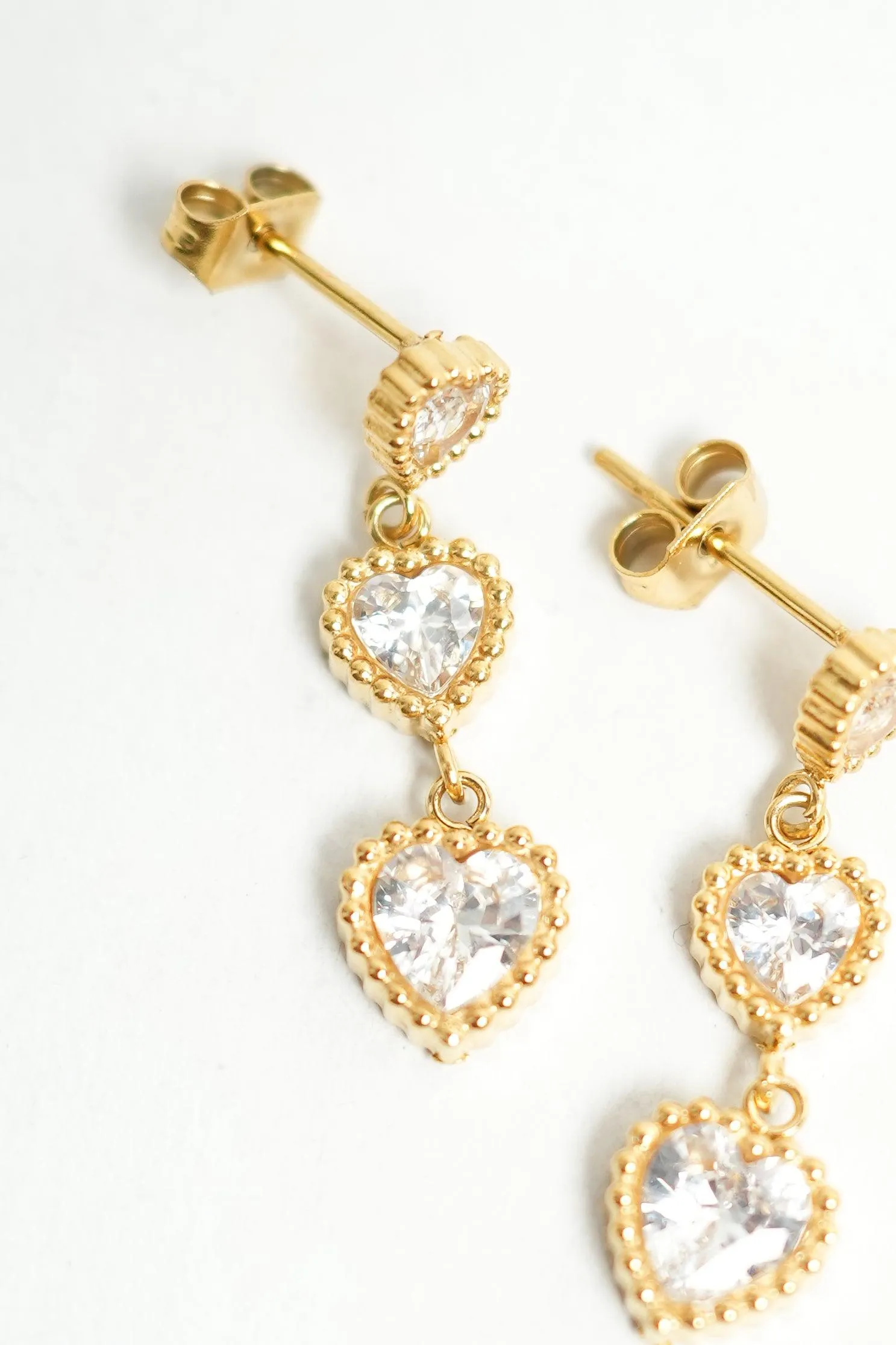 Double Heart Drop Earrings