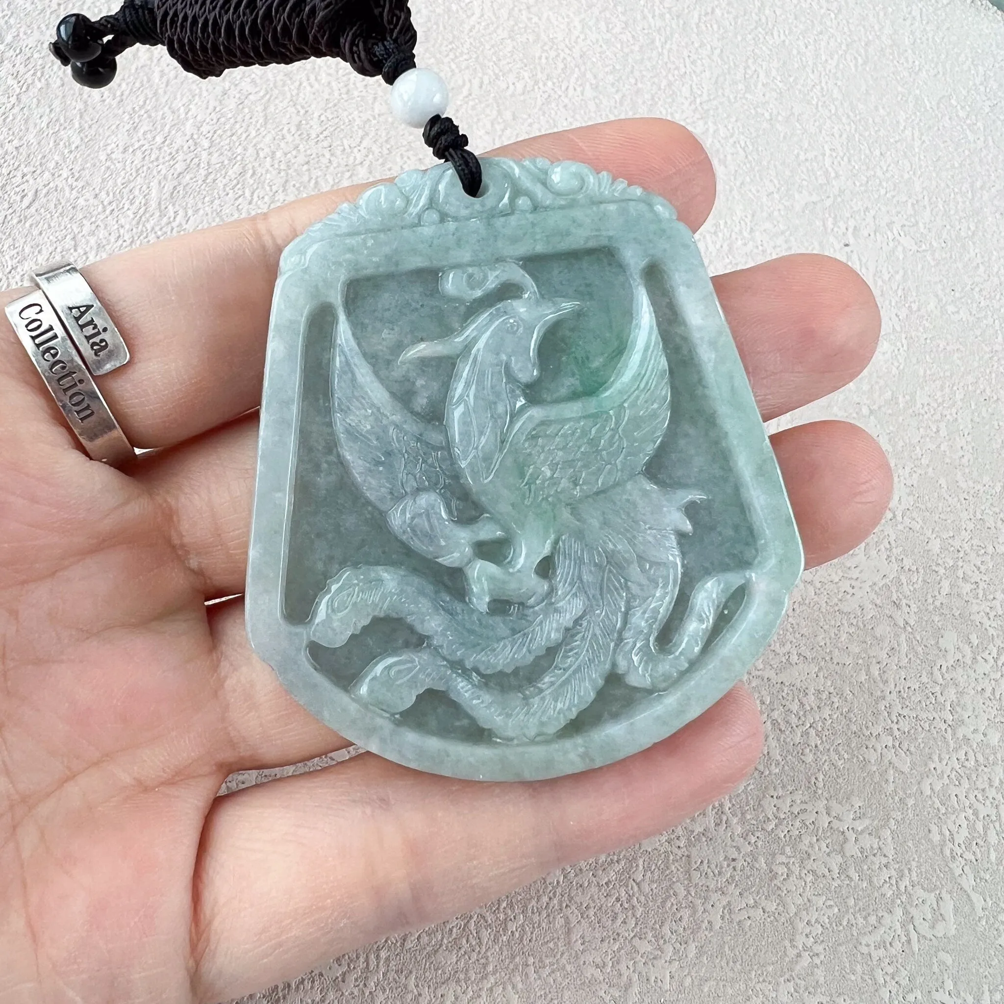 Dragon and Phoenix Harmony Pendants, Couple Green Jadeite Jade Dragon Phoenix Love Necklace, YJ-0422-0401965