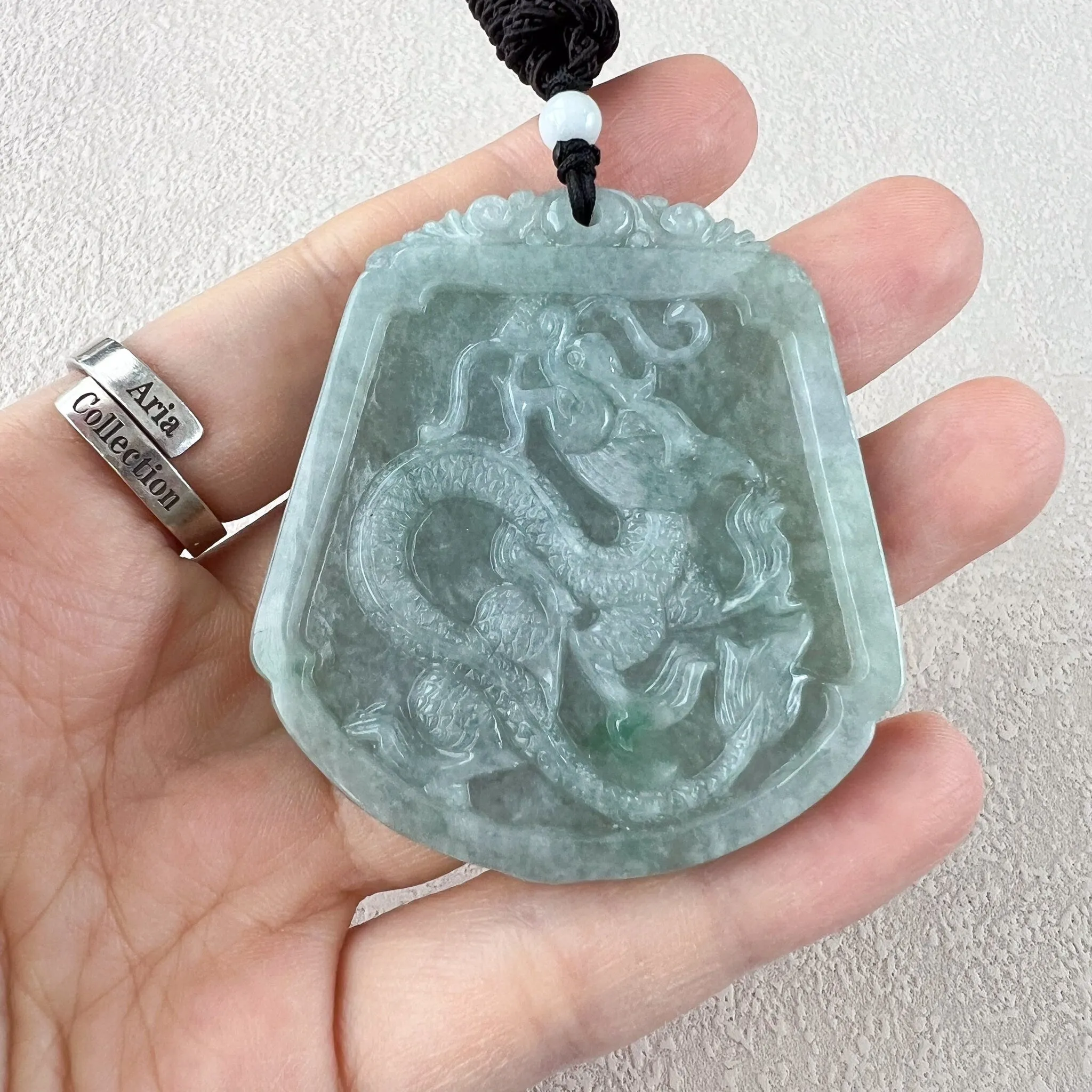 Dragon and Phoenix Harmony Pendants, Couple Green Jadeite Jade Dragon Phoenix Love Necklace, YJ-0422-0401965