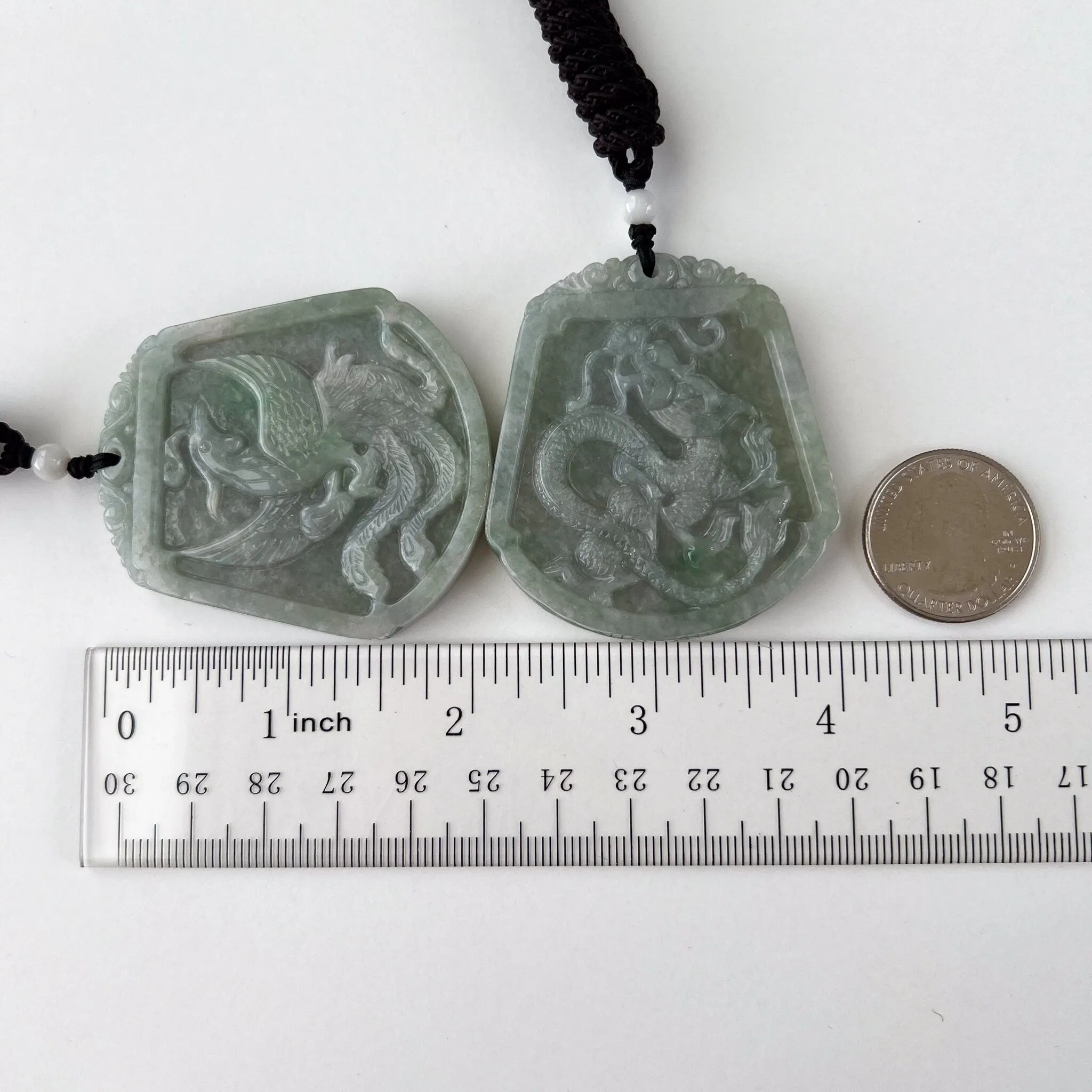 Dragon and Phoenix Harmony Pendants, Couple Green Jadeite Jade Dragon Phoenix Love Necklace, YJ-0422-0401965