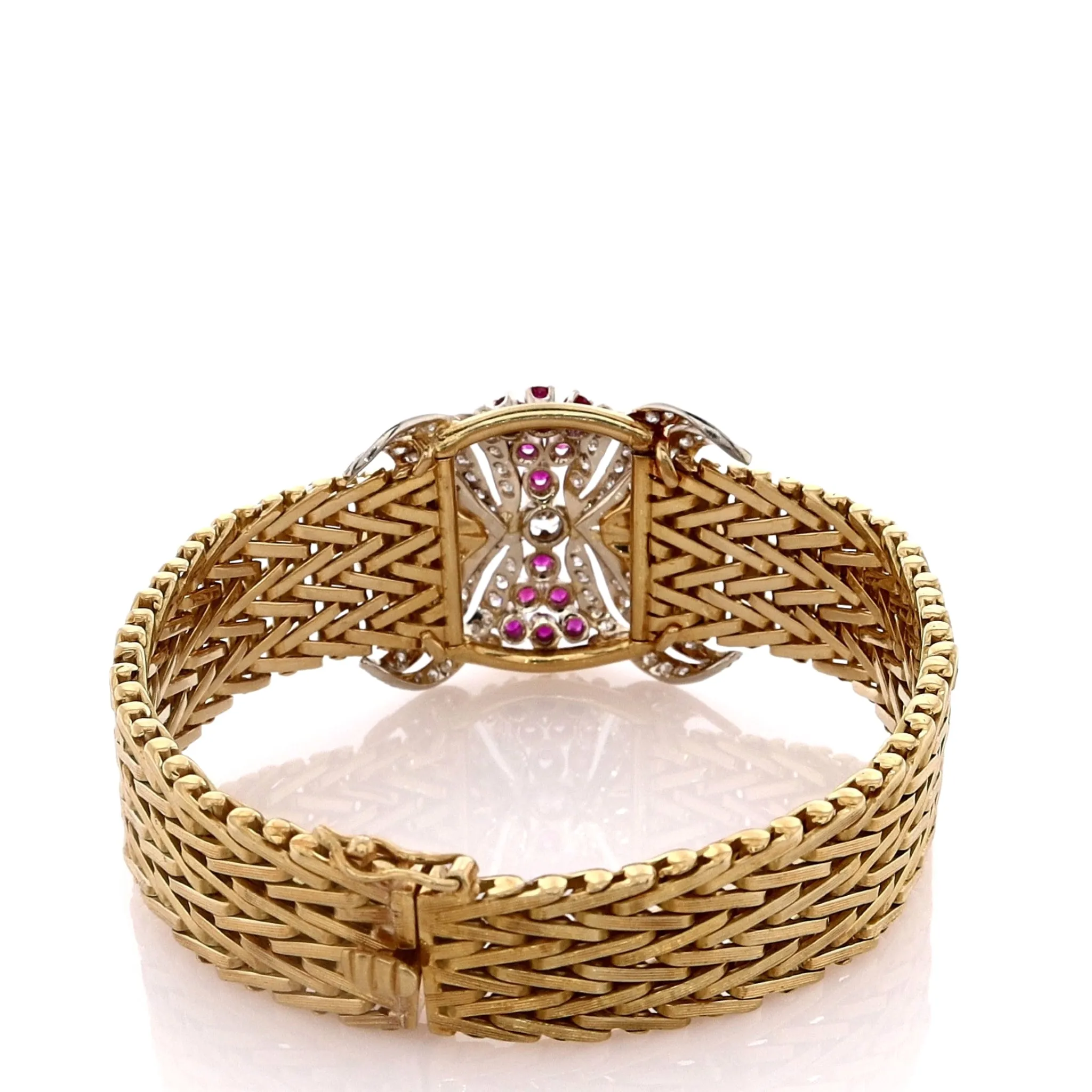 Estate 18k Two-Tone Chevron Link Design Diamond and Ruby Bracelet