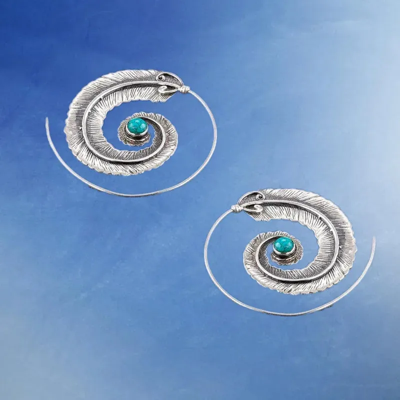 Fashion Turquoise Feather Earrings Ear Hook Engagement Earrings for Women Princess Jewelry Vintage Accessories Anniversary Gift