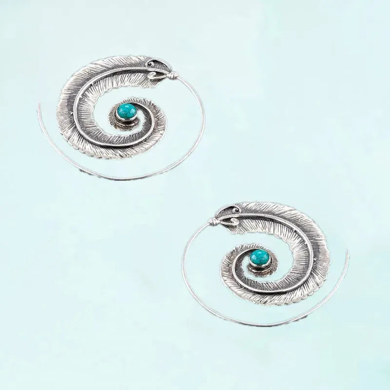 Fashion Turquoise Feather Earrings Ear Hook Engagement Earrings for Women Princess Jewelry Vintage Accessories Anniversary Gift
