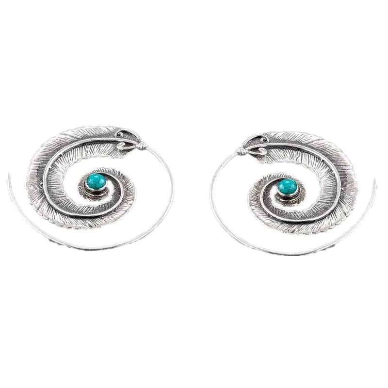 Fashion Turquoise Feather Earrings Ear Hook Engagement Earrings for Women Princess Jewelry Vintage Accessories Anniversary Gift